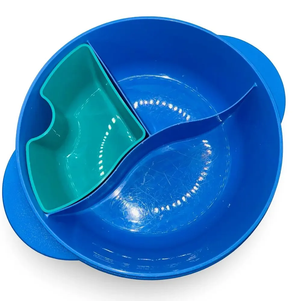 Tupperware CrystalWave Divided Bowl 3859A Blue Vent N Serve Lid 7373A USA Made